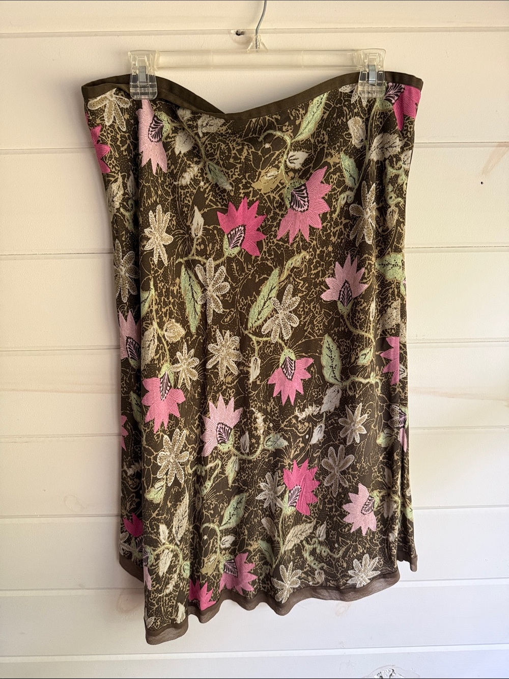 Sigrid Olsen Brown A-Line Skirt with Pink and Green Floral Print - Picture 3 of 5